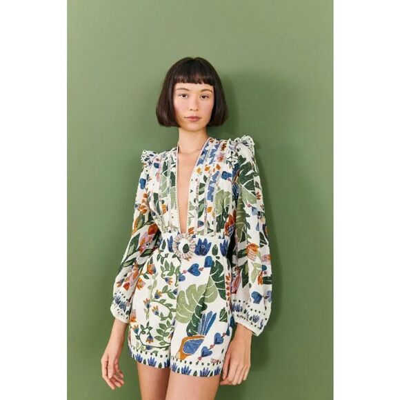 Farm Rio Summer Garden Romper Medium M NO BELT - Picture 1 of 4